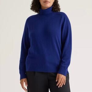 New Quince Womens L Mongolian Cashmere Turtleneck Top Sweater Ocean Royal Blue